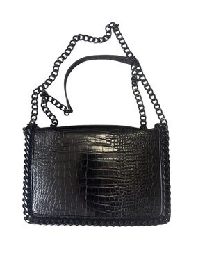 Aldo Black Croc-Embossed Chain Shoulder Bag